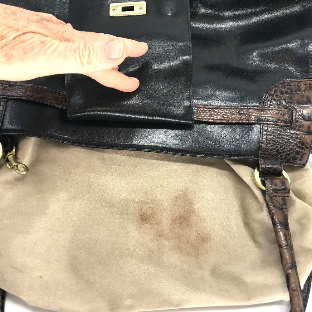 BRAHMIN Shoulder Bag Black & Croc Embossed Brown 9 X 15 - Picture 11 of 14